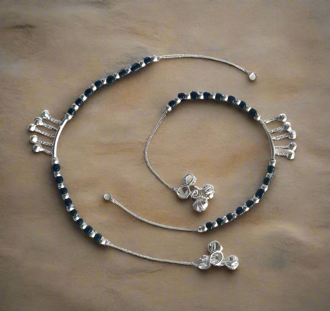 Black Bead Dangler Anklets