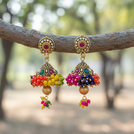 Colorful jewelry with gemstones on a dark background