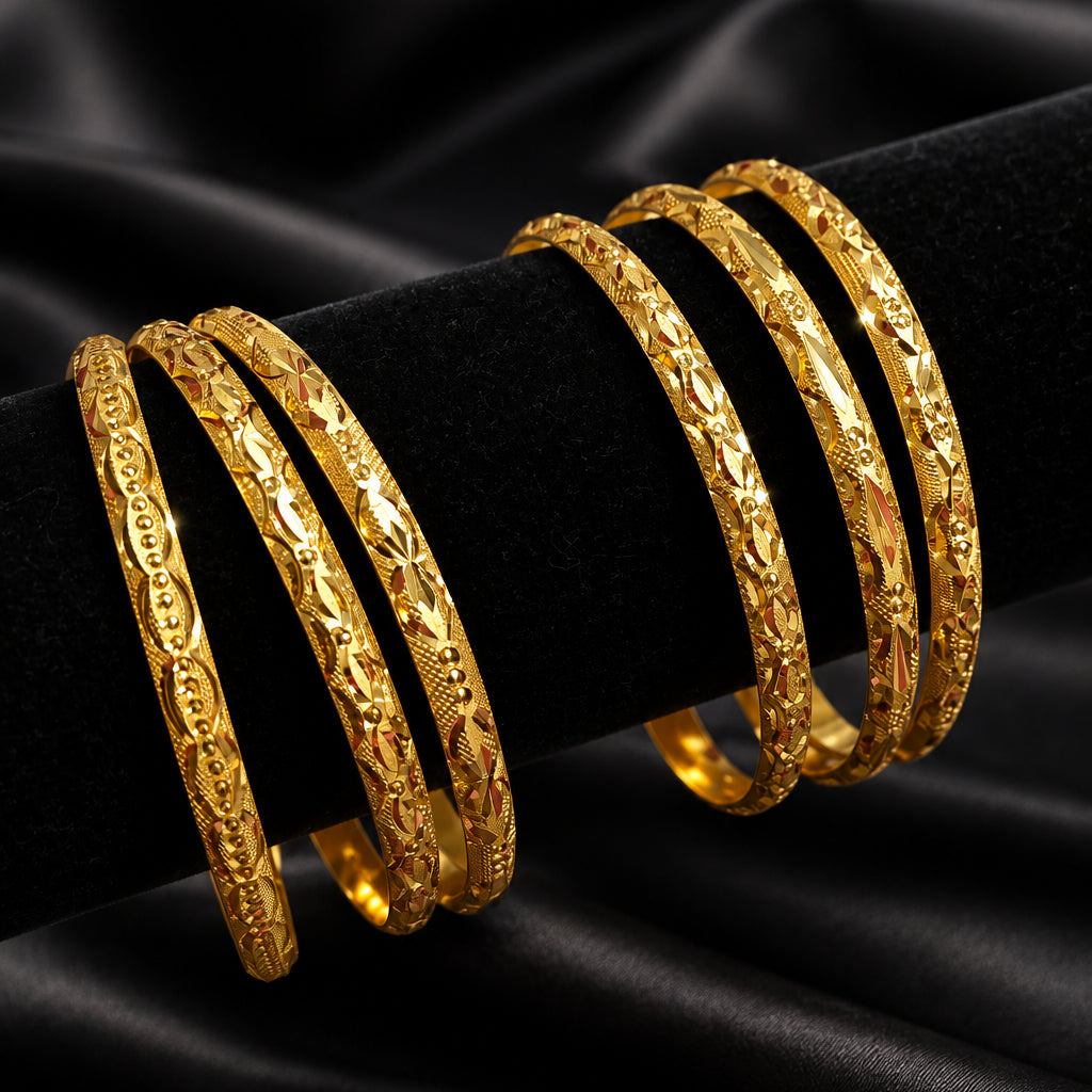 Mixed 6.8cm Gold Bangles (3PC)